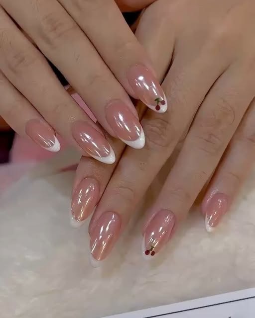 Nude gel manicure with chrome French tips