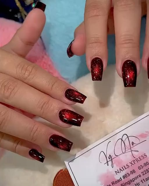 Cherry glitter coffin extensions